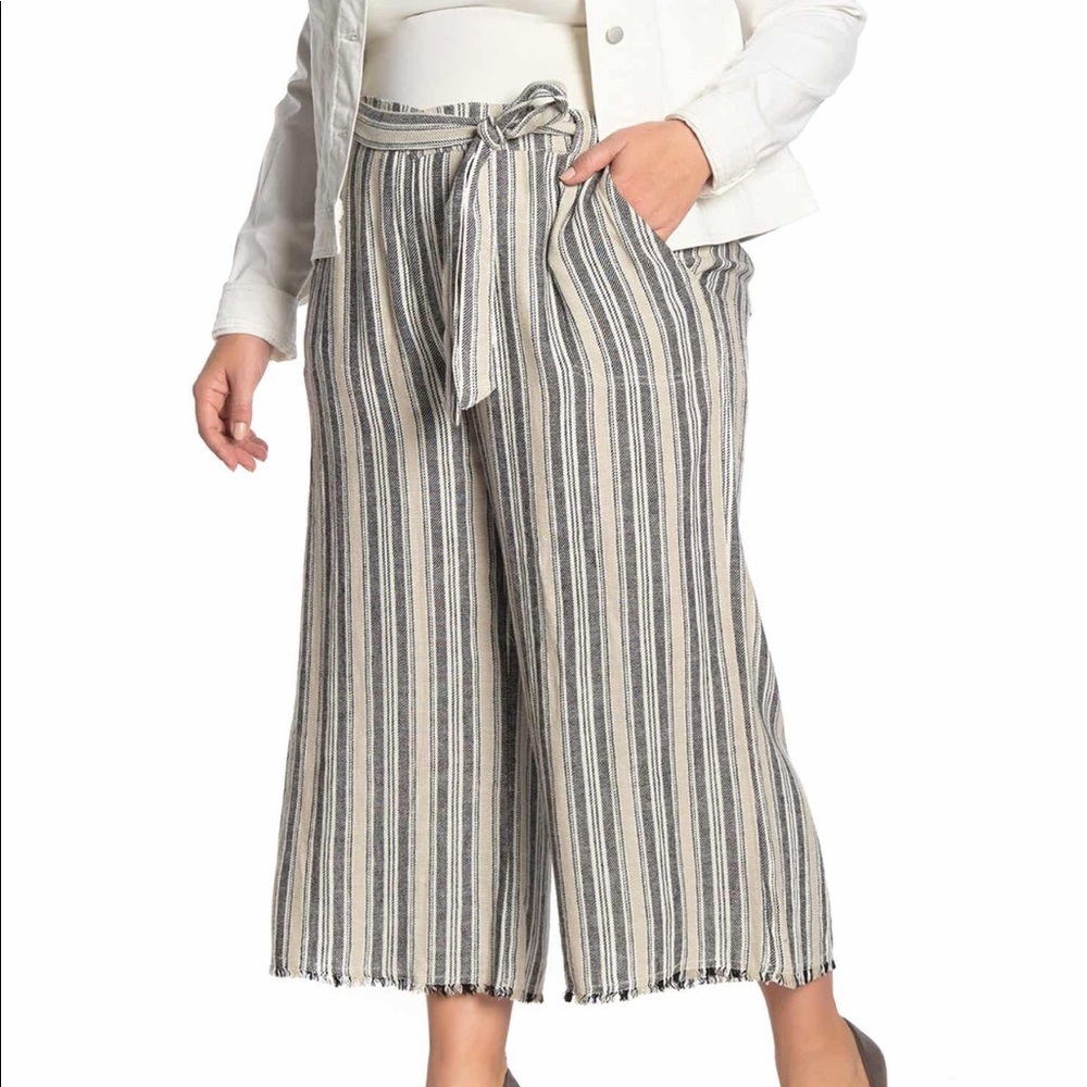 Caslon Striped Linen Blend Crop Pants Khaki/Black